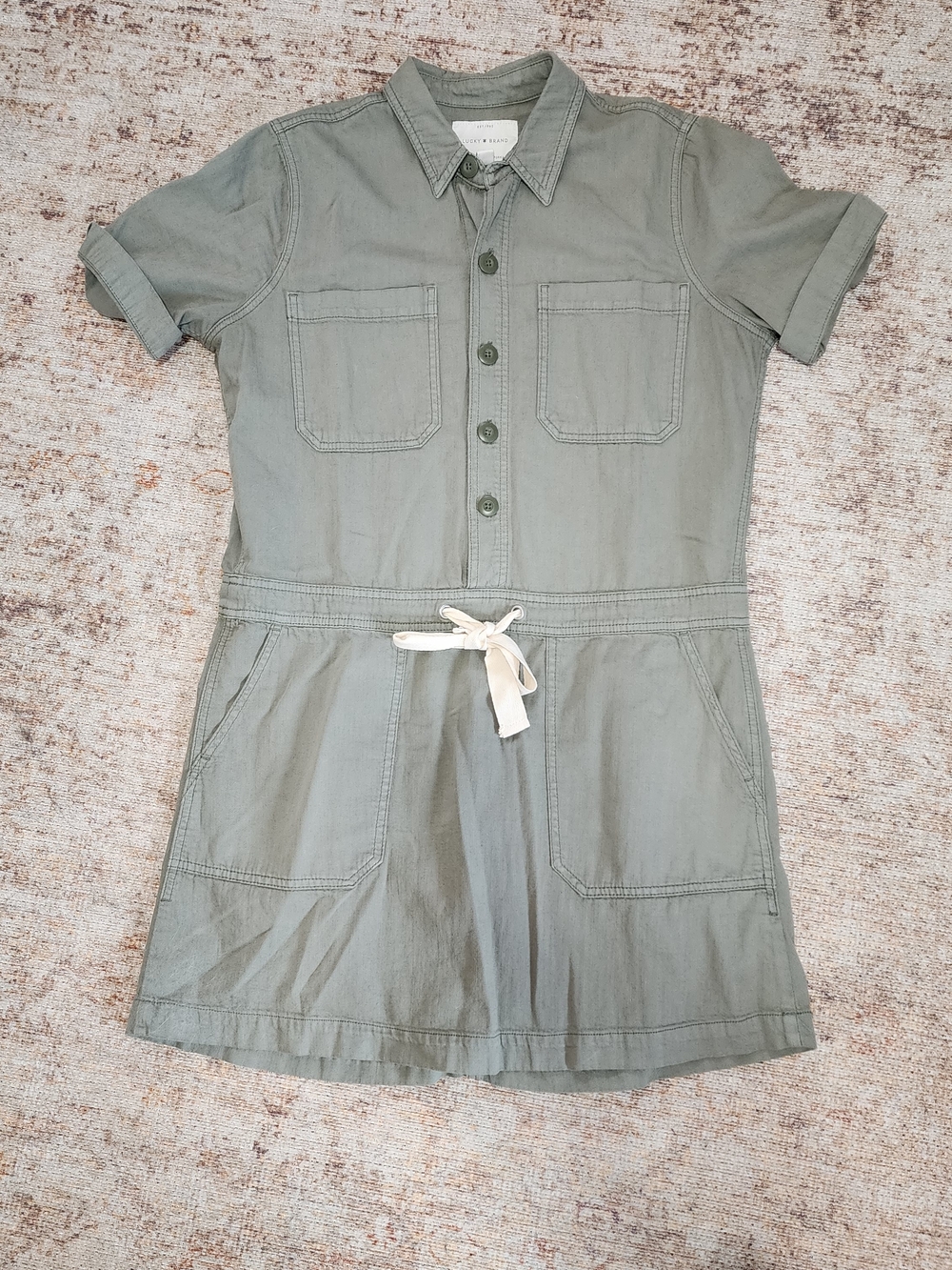 Lucky Brand Sage Green Button-Front Tie-Waist Shirt Dress